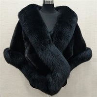 Women Sexy Fur Shoulder Wrap Bridal Shawls Winter Cape Female Jacket White Black Faux Fur Coat