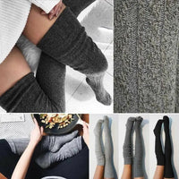 Women Over Knee Socks Fashion Female Sexy Stockings Warm Long Boot Knit Thigh-High Gray Khaki Blue Black