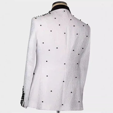 Black Beads Mens Wedding Tuxedos Ceremony Formal Groom Wear Party Birthday Pants Suits 2 Pieces Costume Marriage MS659