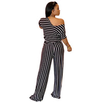 VOLALO Women Causal Striped Short Sleeve Jumpsuit  Loose Fit Summer Long Pants Daily Overalls Comfy Jumpsuit