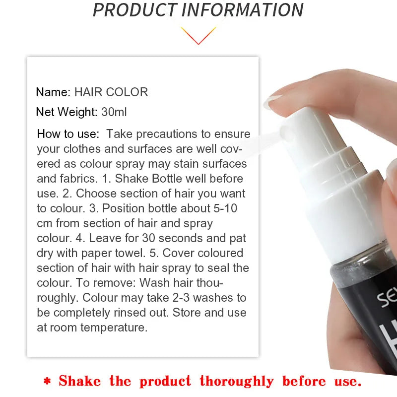 Disposable Hair Quick Spray Lasting Security Waterproof Hair Dye Purple Red White Fashion Instant Hair Color Products