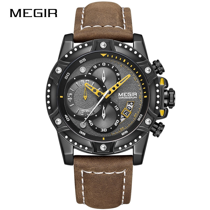 MEGIR Creative Quartz Wristwatch Men Watch Waterproof Leather Men&#39;s Watches Top Brand Luxury Chronograph Sport Relogio Masculino