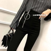 2022 Autumn Spring New Black leggings Casual Elastic High Waist stretch feet pants women's Metal Buttons was thin Pencil Pants