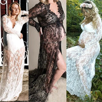 New Pregnant Women Long Sleeve Lace Long Maxi Dress Maternity Photography Props