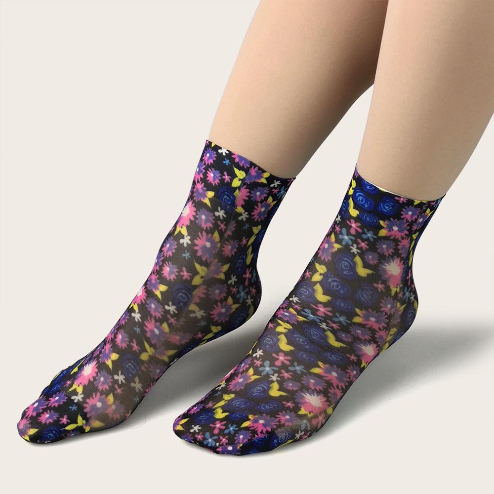 KASURE New Fashion Flower Butterfly Pattern Print Women Ankle Socks Elastic Spring Summer Soft Ladies Socks