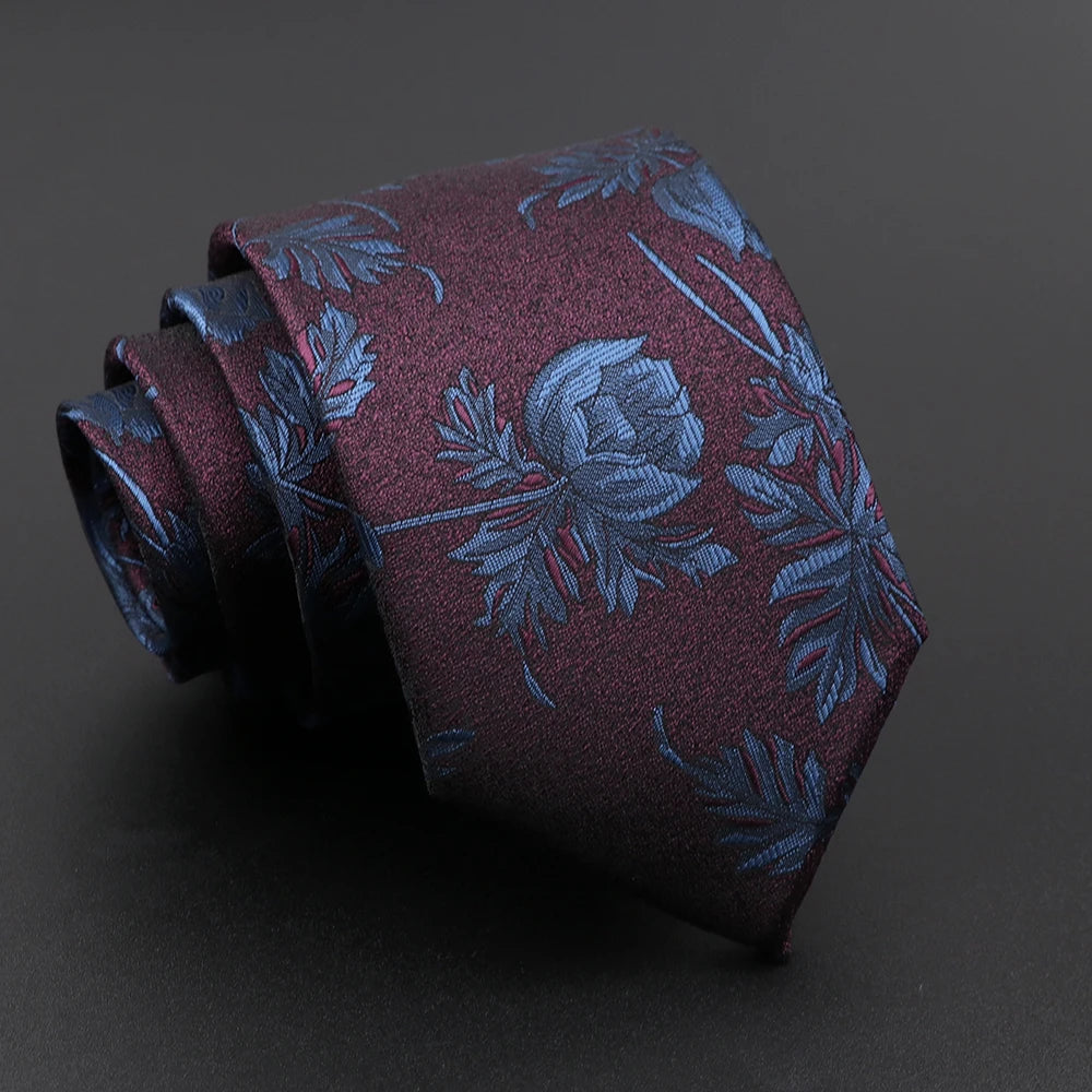 Novelty Men's Tie Floral Feather Elk Geometric Patten Red Blue Neckties Leisure Business Daily Wear Cravat Wedding Party Gift