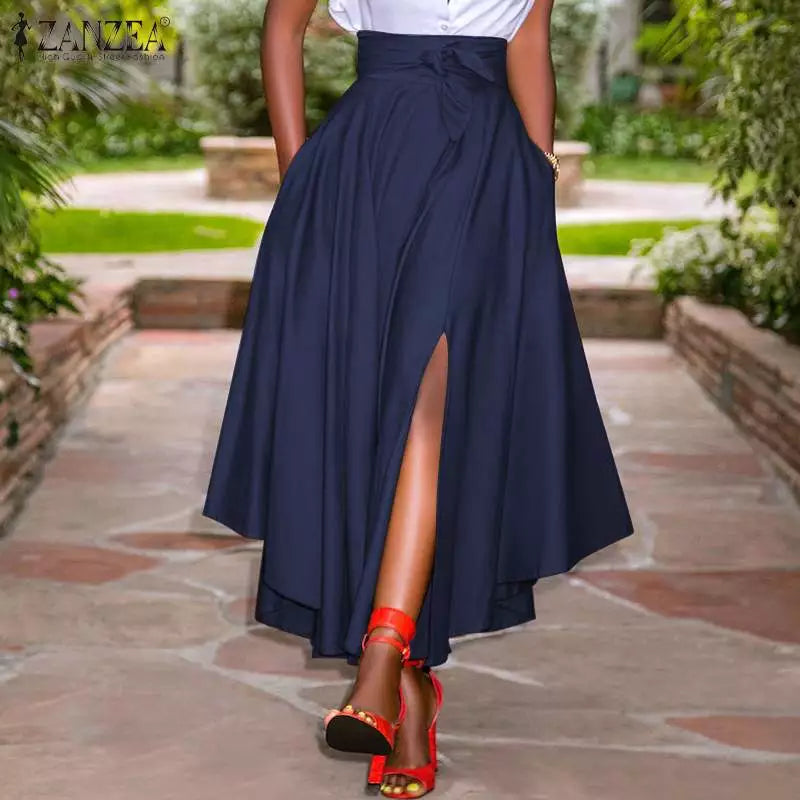 ZANZEA Fashion Irregular Skirts Holiday Zipper High Waist A Line Skirts  Womens Summer Long Skirts Vintage Beach Solid Skirts
