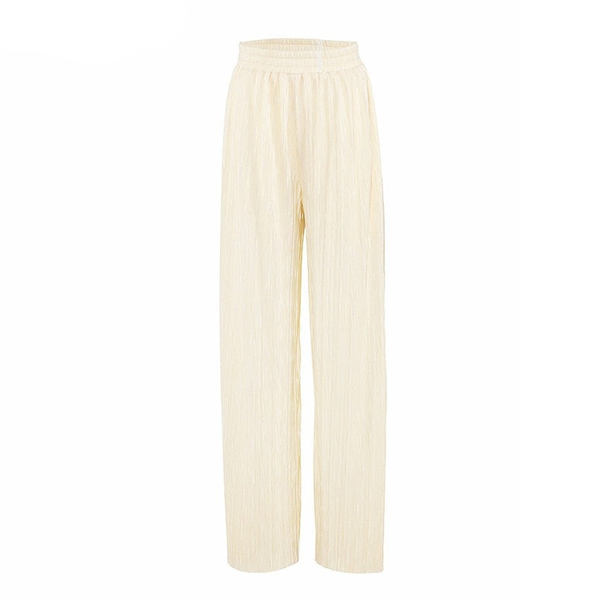 Sexy 18 Beige Pleated Wide Leg Pants Womens Pants Loose Trousers Officet Long Palazzo Pants