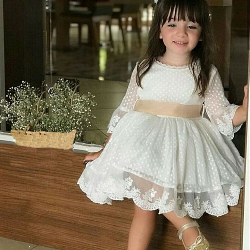 Pudcoco Flower Girl Lace Dress 2022 New Arrival Toddler Kid Baby Girl Pageant Party Wedding Dreses
