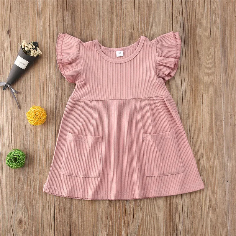 2021 Summer Children Girls Dress Ribbed Knitted Girls Ruffles Dresses Princess Teenage Casual Dress Daily Kids Dresses For Girls