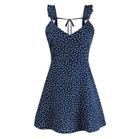 Women Dresses Summer Sexy Dress Ladies High Waist Dot Printing Mini Dresses Vestidos Back Lacing Straps Backless Dress