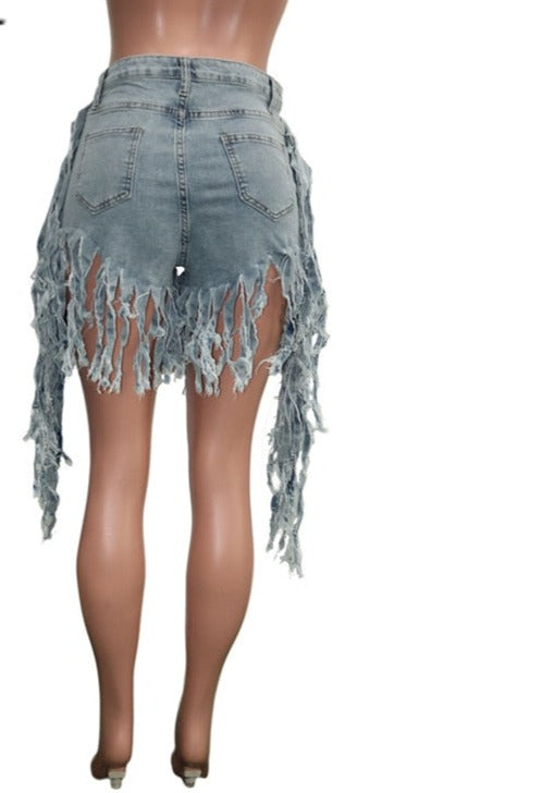 2021 Sexy  Women Summer Shorts Jeans Tassel High Waist Casual Zipper Fly Jeans