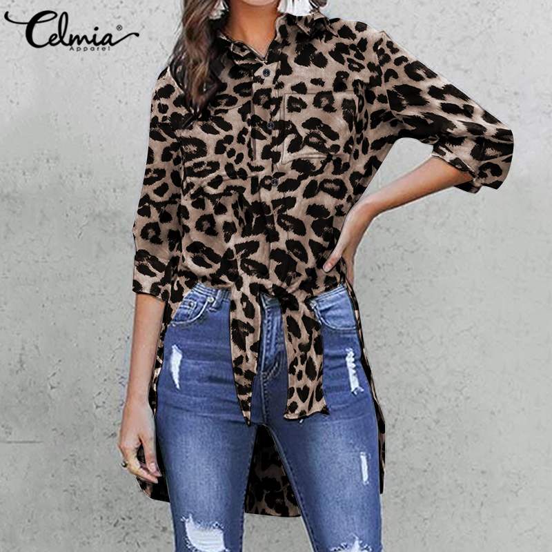 Celmia Women Blouses Fashion Leopard Printed Shirts 2023 Summer Long Sleeve Tunic Tops Casual Loose Buttons Office Lady Blusas