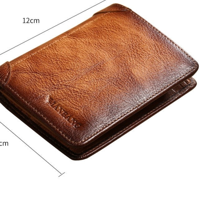 ManBang Male Genuine Leather Wallets Men Wallet Credit Business Card Holders Vintage Brown Leather Wallet Purses High Quality