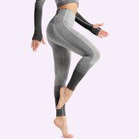 SHINBENE Stretchy High Waist Seamless Athletic Sport Workout Tights Women Striped Hip Enhancing Running Gym Fitness Leggings