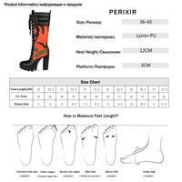 Perixir Boots Women Fashion Camouflage Print Long Boots Winter Thick Heel Platform Mid-Calf Boots Knee High female+shoes