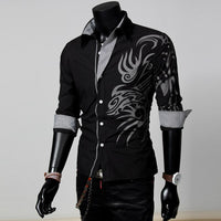 COLDKER Fashion Casual Chinese Style Dragon Print Long-sleeves Shirt Men's Social Business Slim-fit Lapel Shirt Male Tops