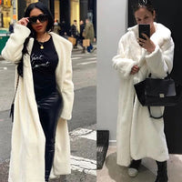 Winter Women Faux Rabbit Fur Coat Lengthen knee Fur Coat Loose Lapel OverCoat Thick Warm fur coat Female Plush Coats