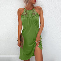 Fashion Halter Women Dress 2021 Hot Sale Women&#39;S Sexy Solid Color Lace Sleeve Halter Neck Strapless Mini Dress Short Green Dress