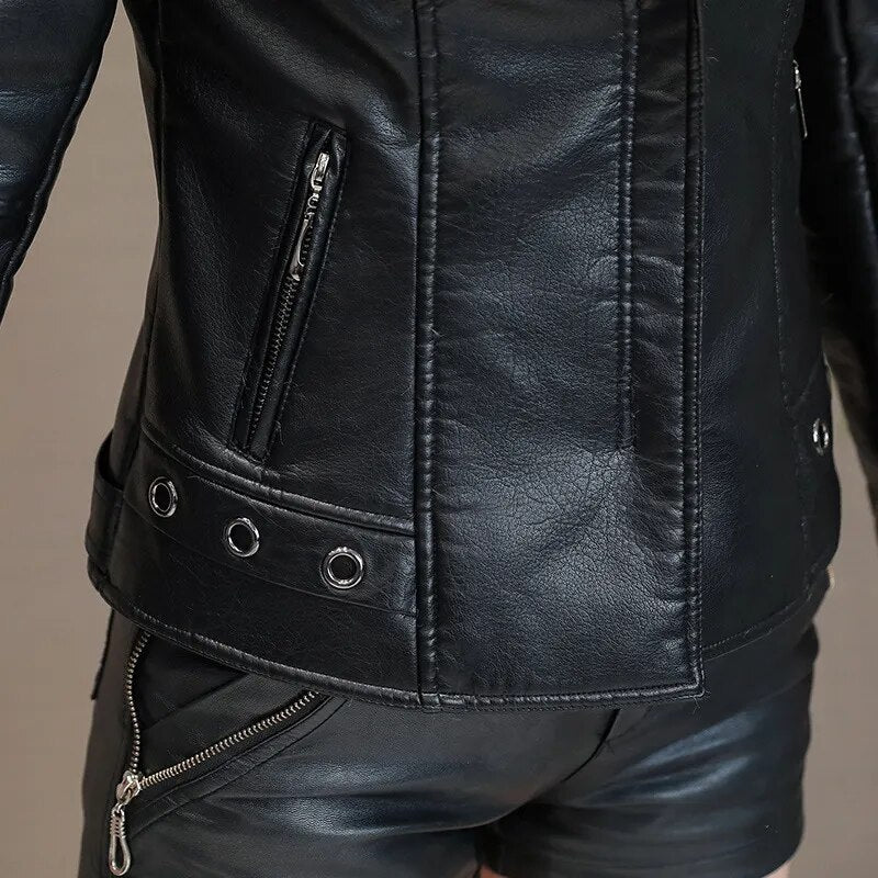 2023 Autumn Winter Women Leather Jacket Faux Fur Coat Warm Plush Thicken Female Slim Short Outwear Biker Motorcycle Clothes