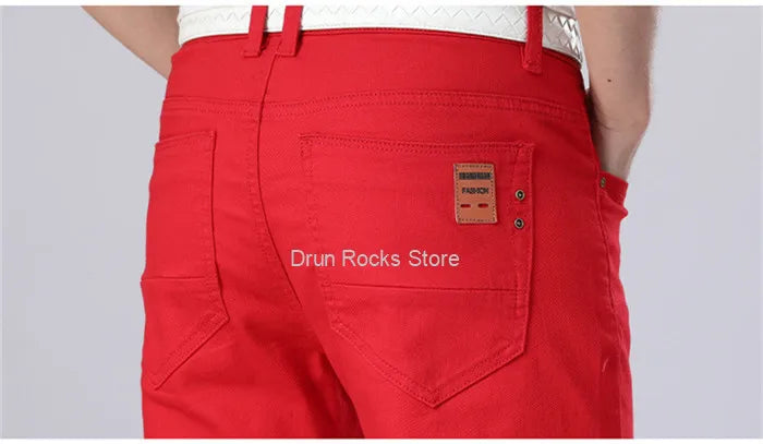 White Jeans Men Plus Size 36 38 40 Loose Oversized Red Trousers Stretched Denim Mens Casual Slim Fit Straight Elastic Man Pant
