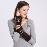 Winter Women Warm Cute Cartoon Skull Fingerless Sleeves Mittens Female Acrylic Stretch Knit Half Finger Arm Warmers Gloves C83