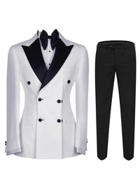 Wholesale Black and White Double Breasted Wedding Suits for Men Peaked Lapel Slim Fit Tuxedos 2 Pieces Fashion Casual Suits