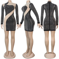 BH232 Women Sexy Hot Diamond Patchwork Pearl Evening Party  Dress