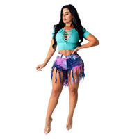 2022 New Clothing Summer Tie Dye Long Tassel Denim Shorts For Women