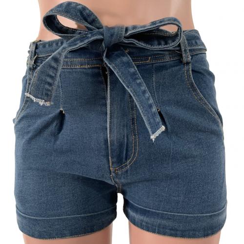 Fashion High Waist Denim Shorts Women Summer Skinny Belted High Waist Washed Jeans Women Shorts