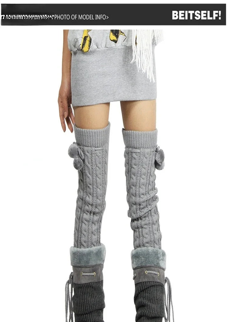 65cm Women's Long Leg Warmers Thickened Over Knee Warm Boot Cover Lolita Knitted Crochet Socks Boot Cuffs Pile Socks Party Dance