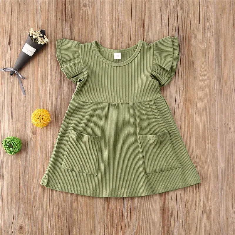 2021 Summer Children Girls Dress Ribbed Knitted Girls Ruffles Dresses Princess Teenage Casual Dress Daily Kids Dresses For Girls