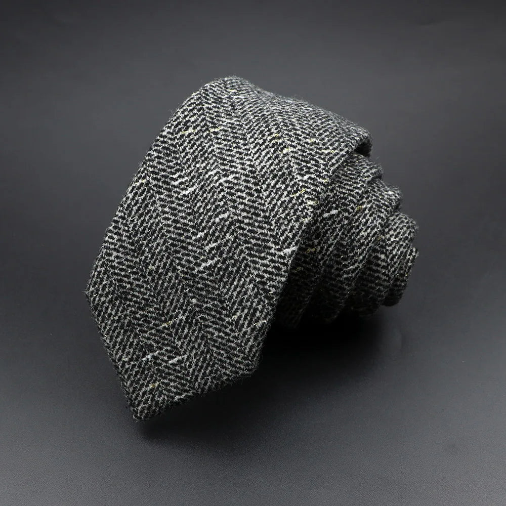 Classic Brown Grey Plaid Striped Wool Necktie Narrow Collar Slim Cashmere Tie For Man Suit Party Casual Accessory Cravat Gift