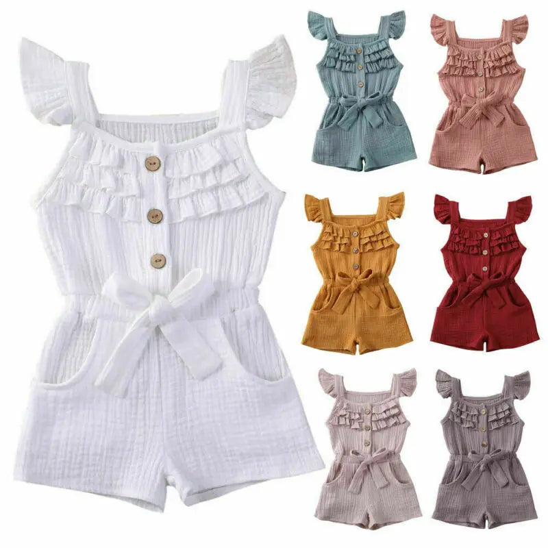 New Summer Toddler Kids Baby Girls Dress Princess Ruffle Sleeve Romper Cotton Outfits Jumpsuit Playsuit Kids Clothes 6M-5Y