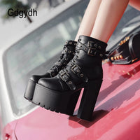 Gdgydh Sexy Rivet Black Ankle Boots Women Platform Soft Leather Autumn Winter Ladies Boots With Zipper Ultra High Heels Shoes