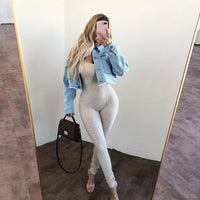 hirigin 2021 Fashion Knitted Stretchy Jumpsuits Backless Bandage Slash Neck Active Clubwear Skinny Romper Women Gym Bodycon