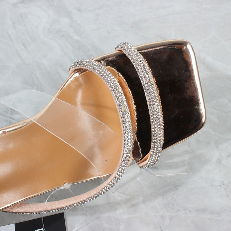 Sexy Women&#39;s High Heel Sandals 2023 Summer New Rhinestone Belt Transparent Horseshoe