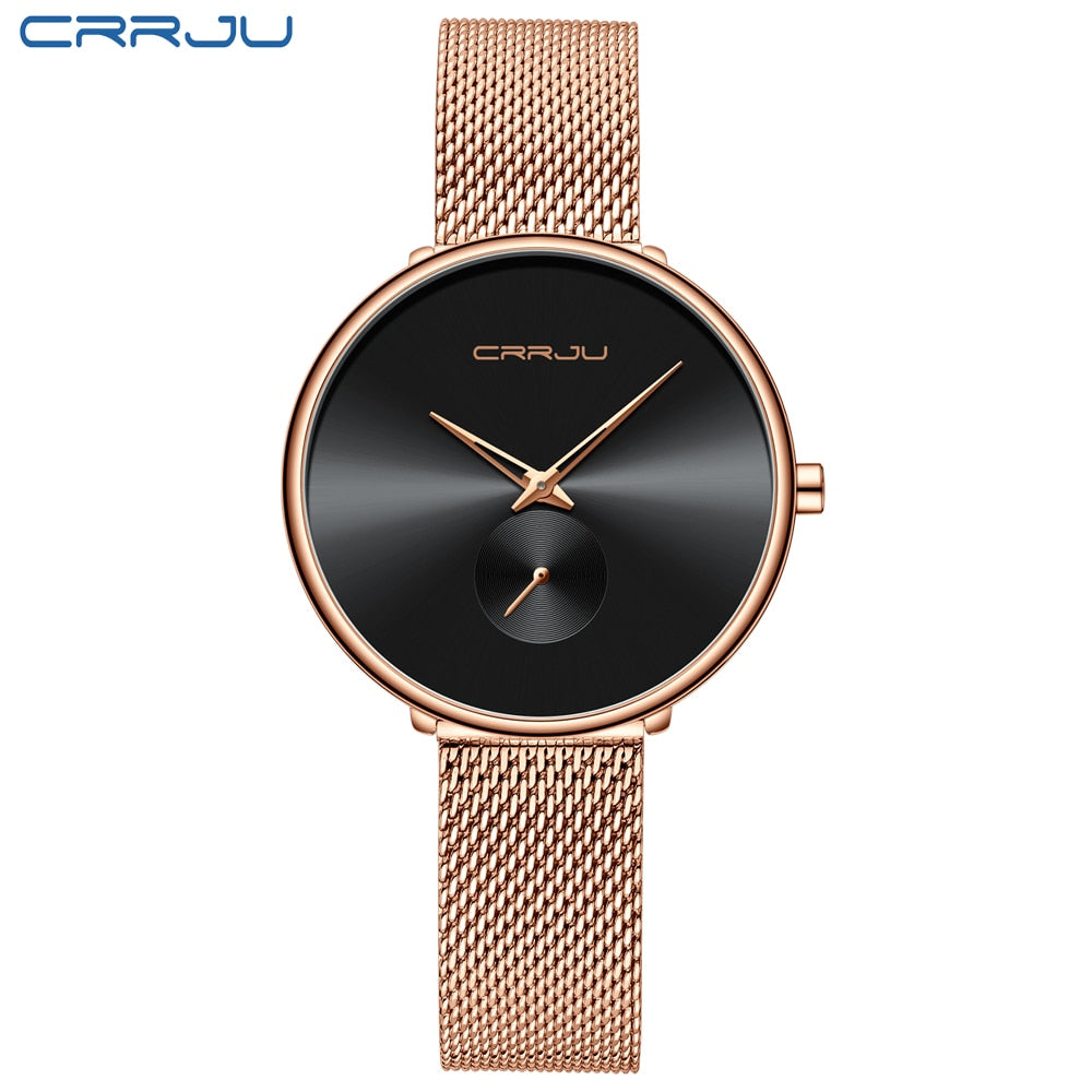 CRRJU Fashion Women Watch Luxury Casual Simple Ladies Daily Dress Mesh Wristwatch Minimalist Waterproof Quartz Female Clock