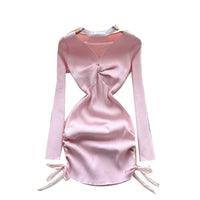 Summer Y2K Halter Bandage Hip Midi Dress for Women Empire Patchwork Mesh Dress