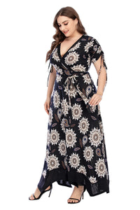 4XL 5XL Plus Size Women Clothing 2021 Summer Women V Neck Short Sleeve Geometric Print Causal Dress Maxi Long Dresses