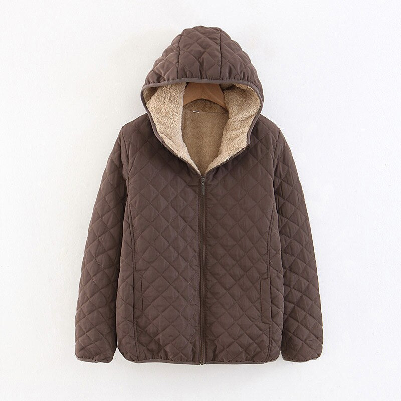 Women Autumn Winter Parkas Coat Jackets Female Lamb Hooded Plaid Long Sleeve Warm Winter Jacket S~3XL casaco feminino