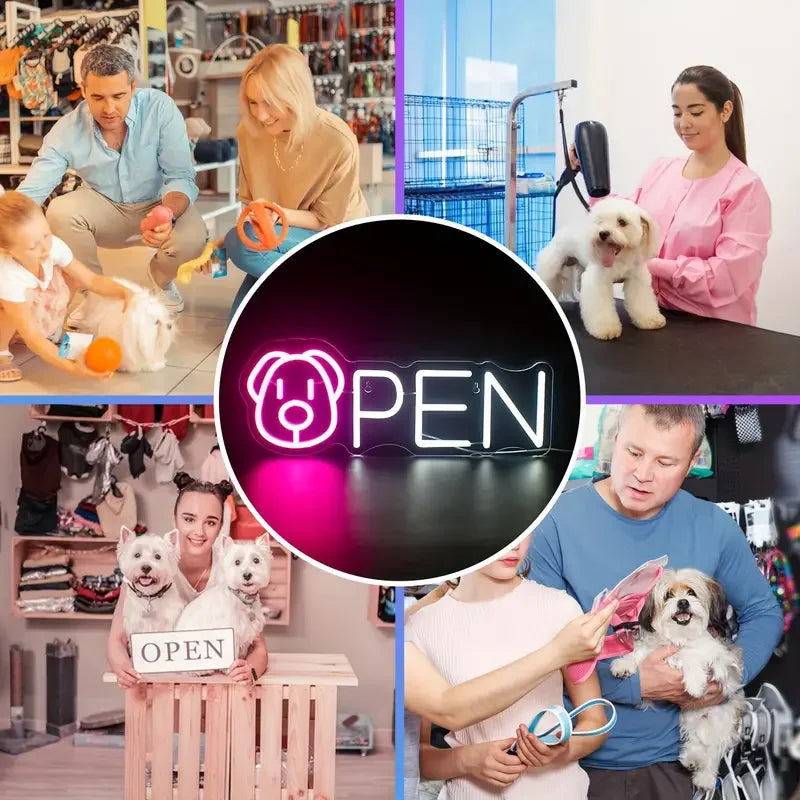LED Neon Puppy-Themed Sign USB Powered Wall-Mounted Decorative Light for Home Man Cave New Year Mother's Day Celebration Plastic