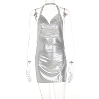 Wholesale Fashion Halter Shiny Bodycon Dress Backless Casual Club Mini Slit Dresses Women