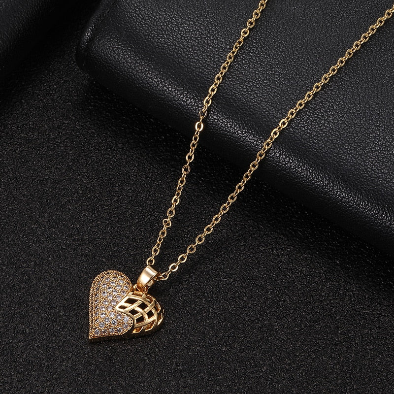 Stainless steel initial CZ necklace irregular hollow pendant necklace ladies accessories girl best party wedding jewelry