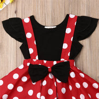 Baby Girls Ruffles Sleeveless T-shirt+Girl Bowknot Dot Red Suspender Skirt Baby Outfit Summer Clothing Toddler 2PCS set