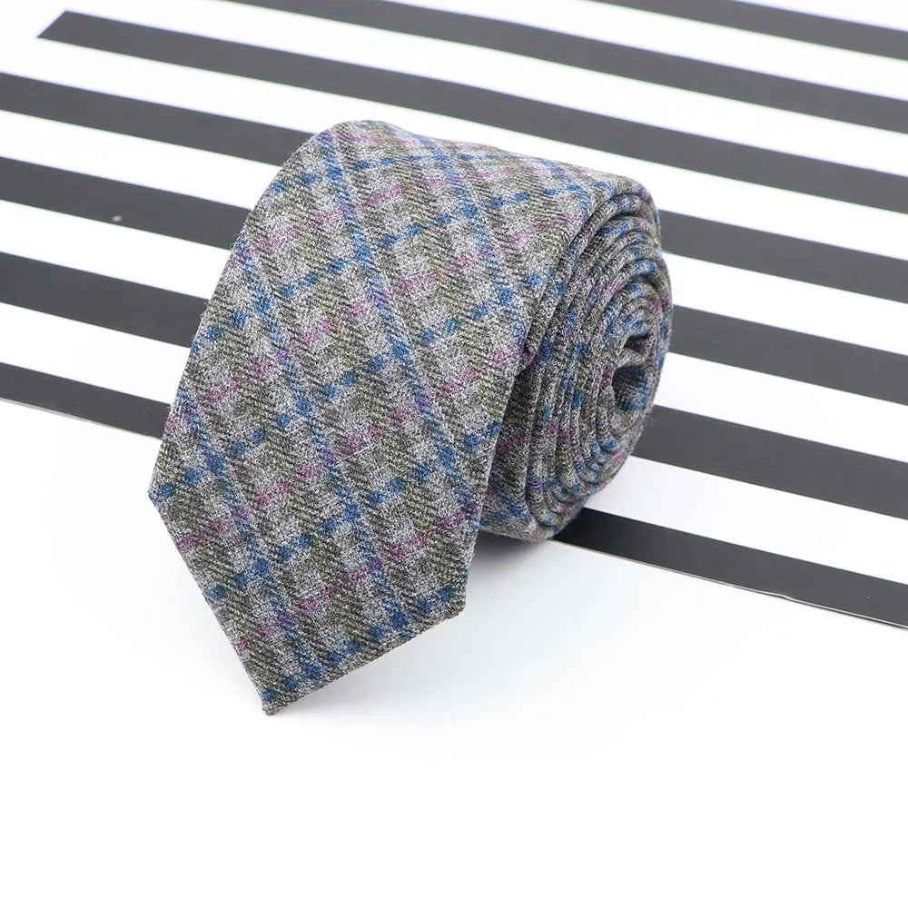 Men's  Business Diamond Check Tie Artificial Wool Cotton Dark Color Tie Striped Black Grey Necktie For Daily Accessory Paty Gift