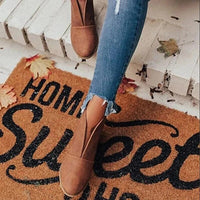 2021 New Winter Women Boots V Cutout Ankle Boots Stacked Heel Booties Fahsion Chelsea Boots PU Botas Zapatos Mujer SIze 35-43