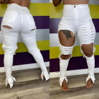 Echoine Sexy  Hollow out Flare denim Pants White Ripped jeans High Waist  Bodycon Hole Women Trousers Club Outfits 2023