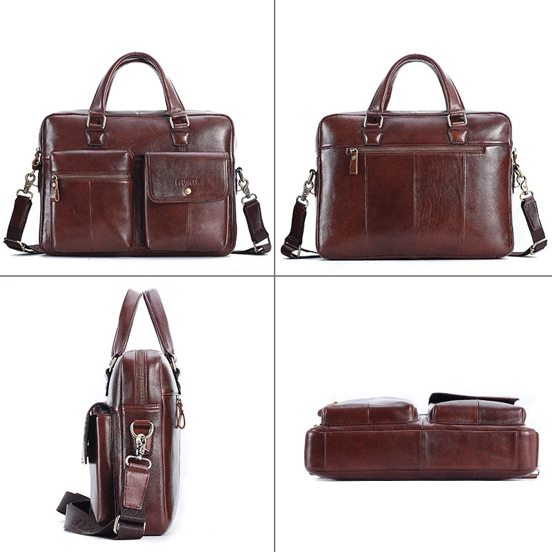 Men Genuine Leather Handbag Large Business Travel Messenger Bag Male Leather Laptop Bag Men's Documents Crossbody Shoulder Bag