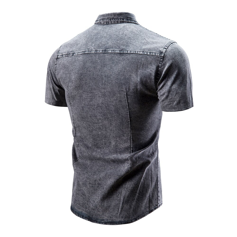 Fashion Lapel Denim Shirt 2020 Designer Short-sleeved Men's Blue Slim and Old Washed Denim Shirt Plus Size Jacket 3XL